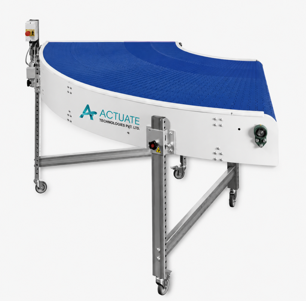 180 Degree Curved Modular Belt Conveyor by Actuate Technologies Pvt. Ltd. for Industrial Material Handling