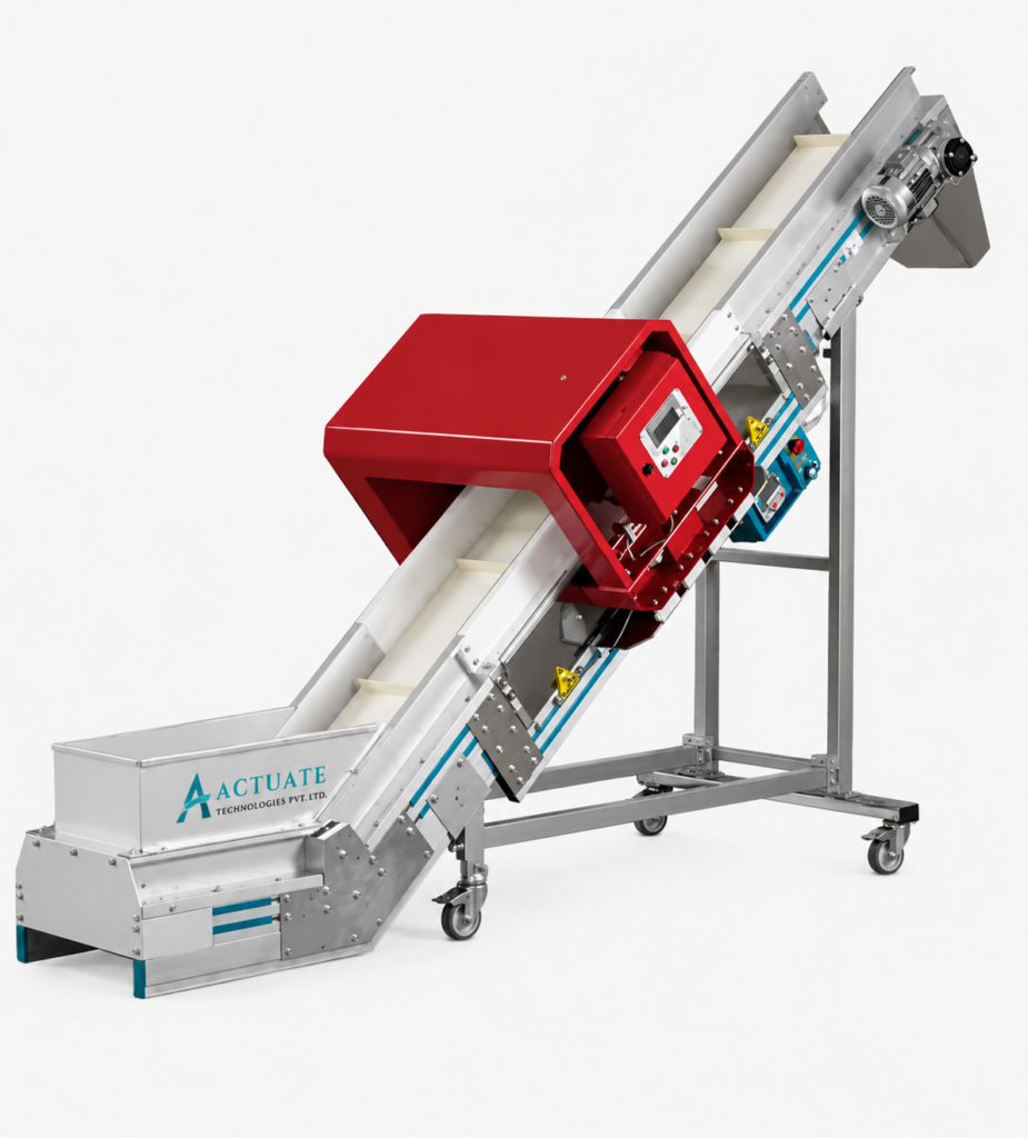 Industrial Metal Detector Conveyor by Actuate Technologies Pvt. Ltd. for Food Processing and Product Inspection