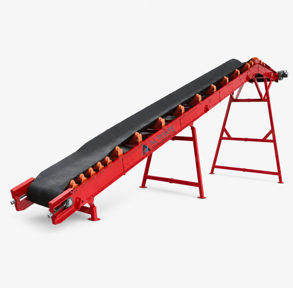 Industrial Trough Belt Conveyor by Actuate Technologies Pvt. Ltd. for Bulk Material Handling