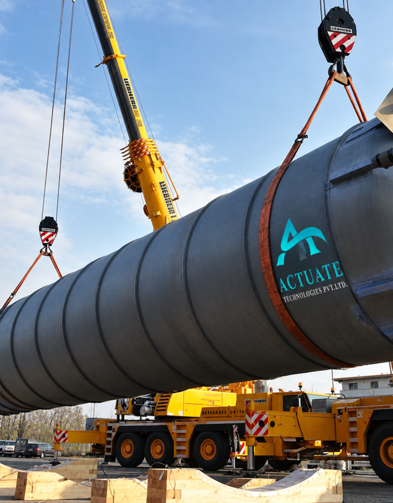 Tanks and pressure vessels lifted by cranes for industrial installation